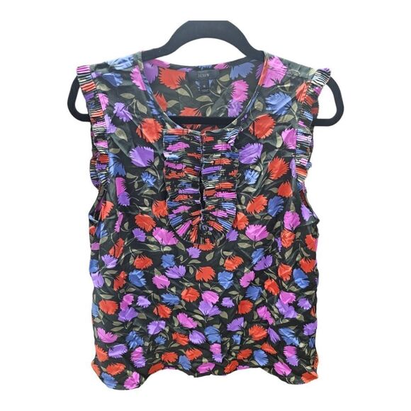 J. CREW Silk Floral Print Ruffle Blouse - Size 12 - Picture 1 of 5